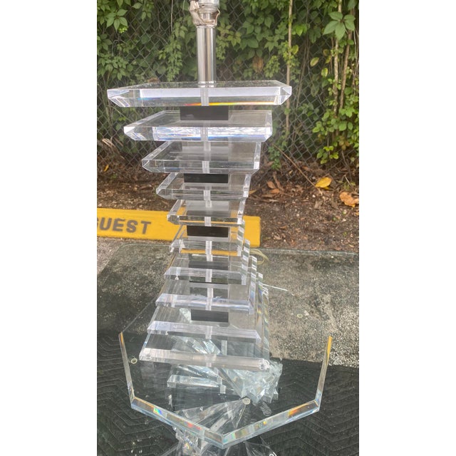 Plastic 1970’s art deco black and clear lucite tables For Sale - Image 7 of 7