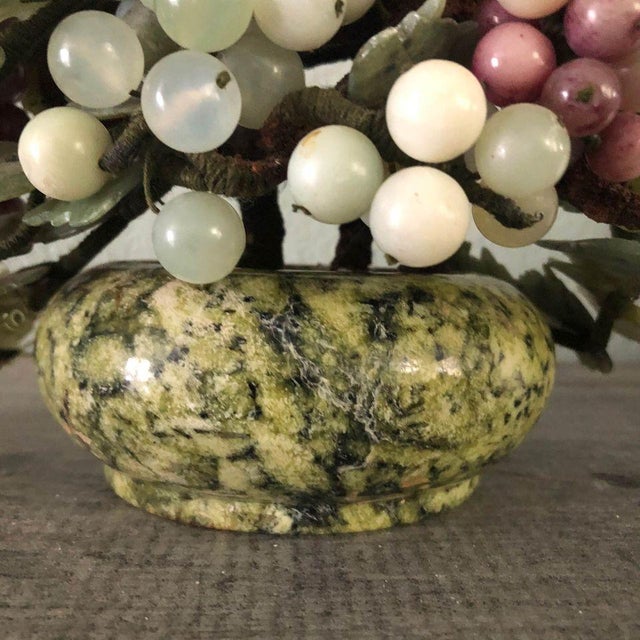 Antique Oriental Asian Carved Jade Grapevine Tree With Jade Vase