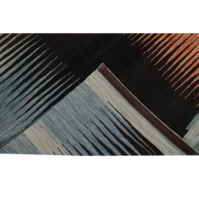 Brown Modern Expressionist Flatweave Handmade Wool Rug For Sale - Image 8 of 13