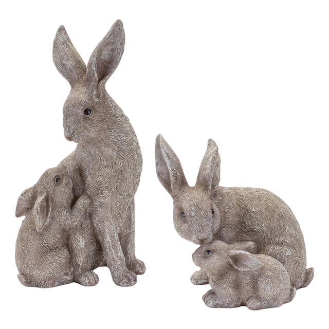 Stone Rabbit with Baby Bunny Figurine (Set of 2) For Sale