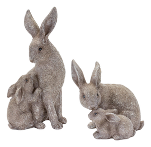 Stone Rabbit with Baby Bunny Figurine (Set of 2)
