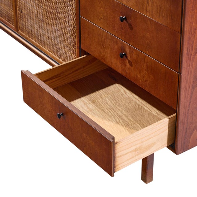 Jack Cartwright for Founders Mid Century Walnut and Cane Credenza For Sale - Image 9 of 10