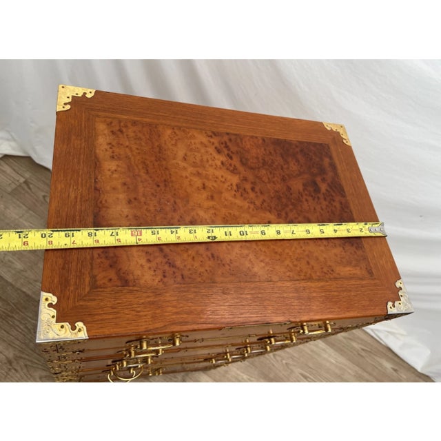 Vintage Korean Elm Burl Brass Bound Bandaji Scholars Chest Wedding Cabinet Felt For Sale - Image 10 of 11