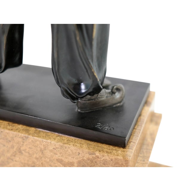 Art Déco French Onyx and Brown Marble Painted Bronze Dancer Sculpture, 1980s For Sale - Image 10 of 11