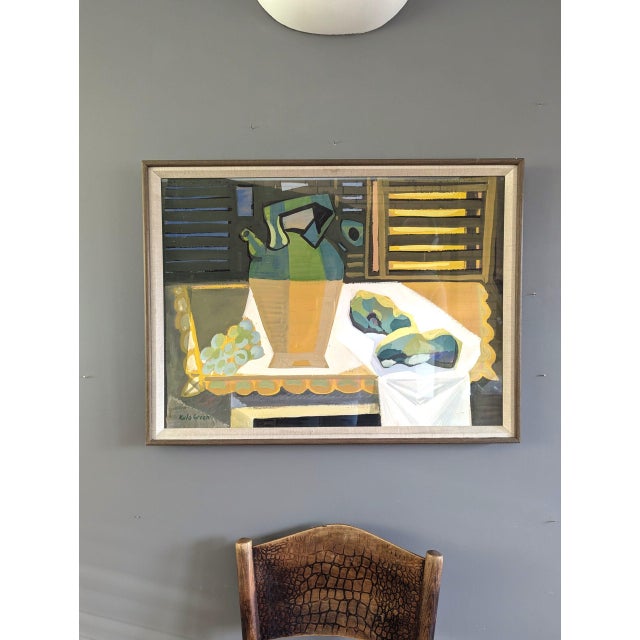 1960s Mid-Century Modern 'Pitcher and Grapes' Vintage Swedish Original Still Life Gouache Painting, Framed For Sale - Image 5 of 11