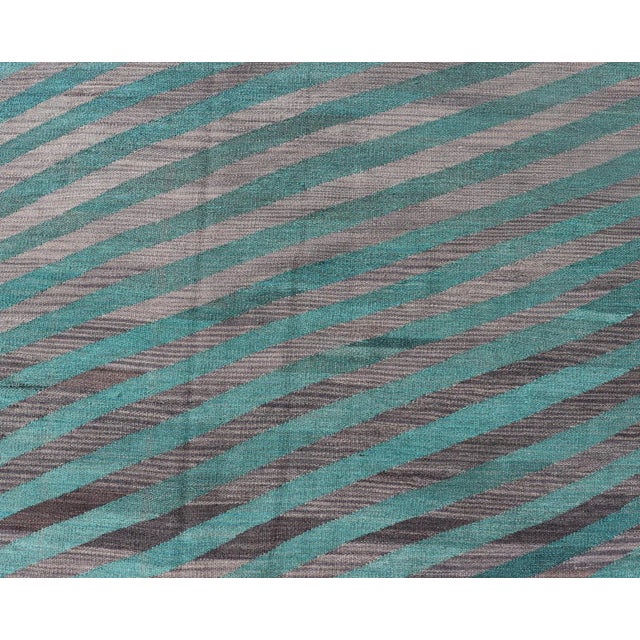 Hand-Woven Modern Kilim Rug by Keivan Woven Arts, Green & Gray 7'9 X 11'5 For Sale - Image 4 of 12