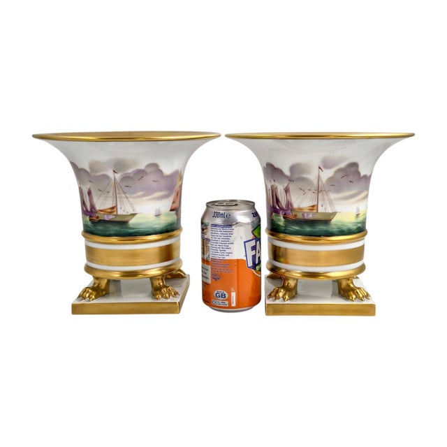 Empire Style Vit Sailing Boat Vases on Gilt Lion-Paw Feet from Herend, 1960, Set of 2 For Sale - Image 11 of 12