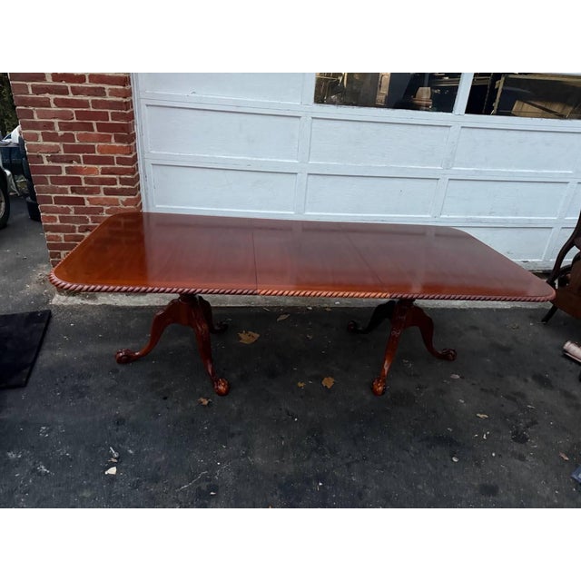 American Vintage Chippendale Style Ball and Claw Feet Double Pedestal Dining Table For Sale - Image 3 of 17
