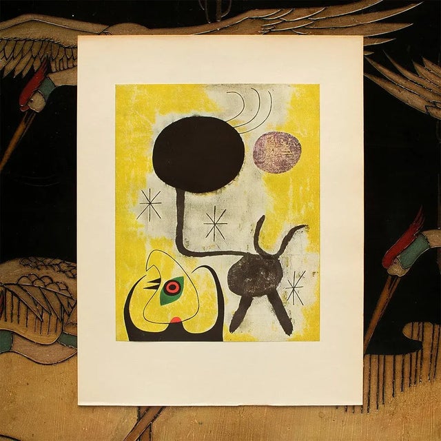 1940s 1940s After Juan Miró, "Woman and Birds in Front of the Sun" First Edition Offset Lithograph For Sale - Image 5 of 8