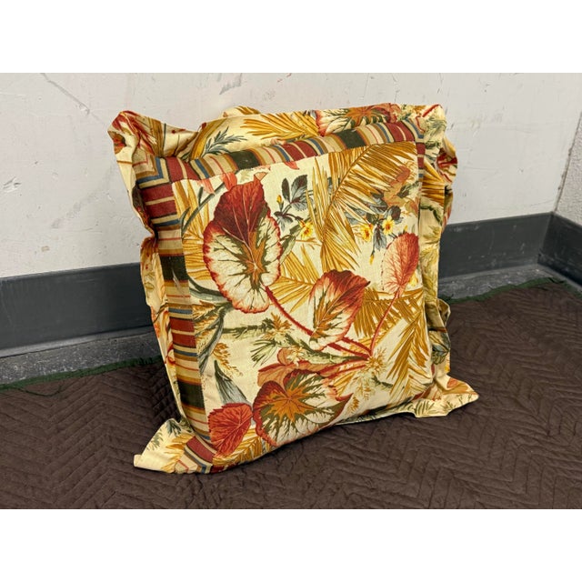 Floral Print Cotton Sateen Throw Pillows With Double Flange Trim, Pair For Sale In San Francisco - Image 6 of 12