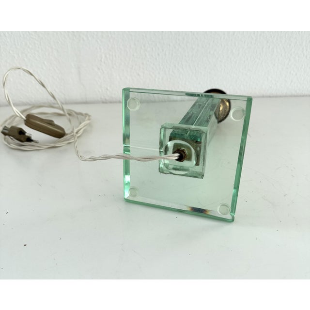 Italian Table Lamp with Green Glass and Brass Details from Fontana Arte, 1950s For Sale - Image 11 of 18