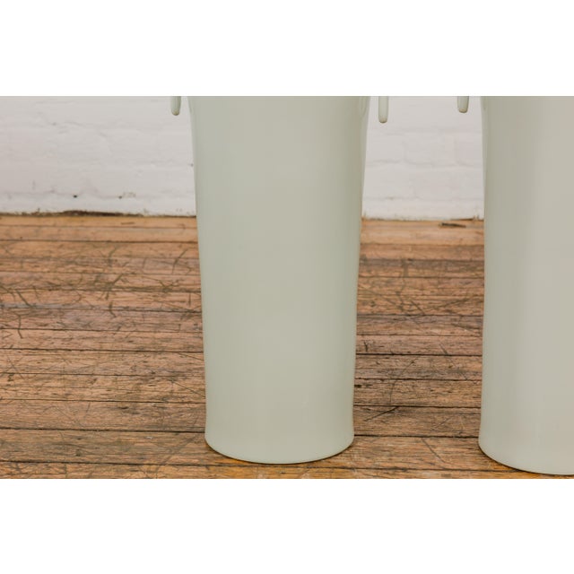 Tall and Slender Vintage White Porcelain Elephant Handles Altar Vases - A Pair For Sale - Image 9 of 12