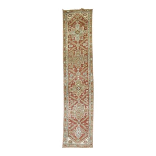 Early 20th Century Narrow Tribal Rustic Heriz Runner - 2'4" x 10'8" For Sale