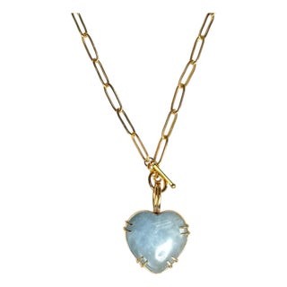 Aquamarine Heart Necklace (Pendant + Chain) For Sale