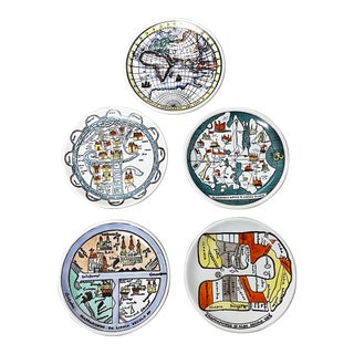 Mid 20th Century Fornasetti Map Coasters- Set of 5 For Sale