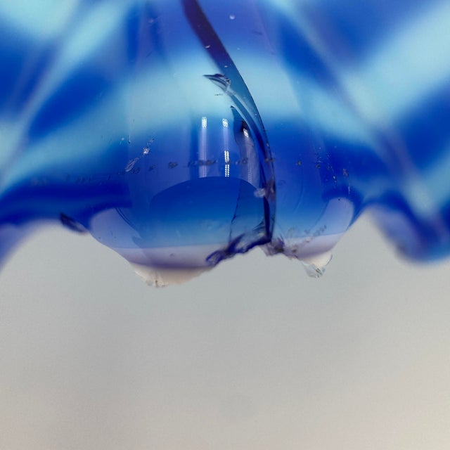 Glass Vintage Blue and White Murano Glass Bowl Ribbon Edge 14" For Sale - Image 7 of 9
