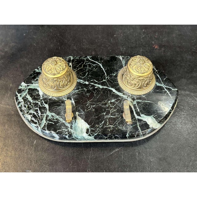 19th Century Napoleon III Inkwell in Marble and Bronze For Sale - Image 3 of 11