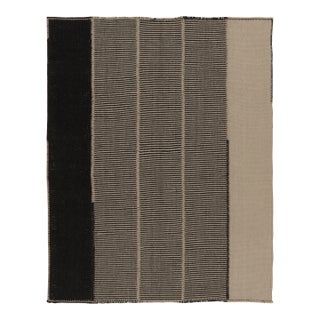 Rug & Kilim's Contemporary Kilim, Black and Cream White Textural Stripes For Sale