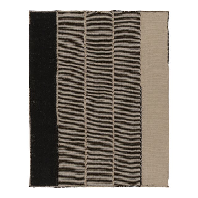Rug & Kilim's Contemporary Kilim, Black and Cream White Textural Stripes For Sale
