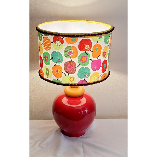 Vintage Table Lamp with Red and Yellow Ceramic Base and Fabric by Lamplove, 1980s For Sale - Image 3 of 10