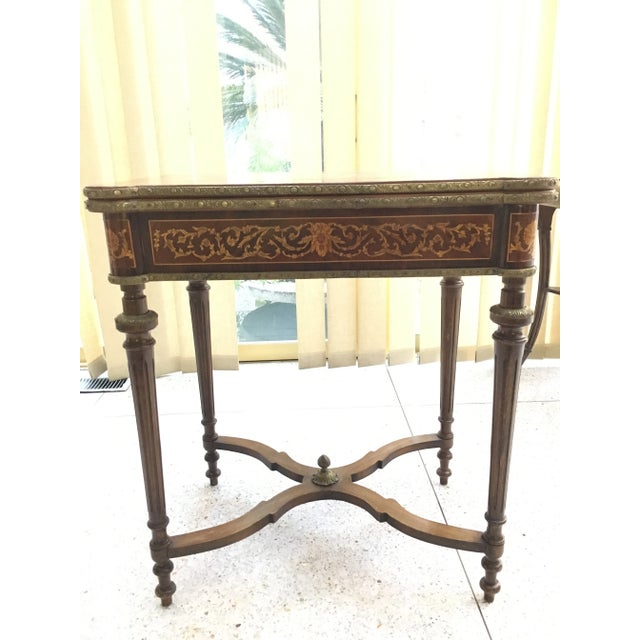 1900s Traditional Inlay Woodwork and Bronze Game Table For Sale - Image 4 of 4