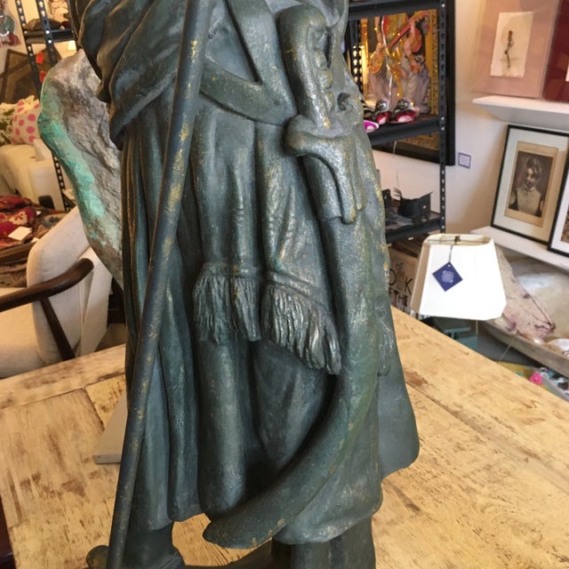 Metal Standing Warrior Lamp With Frosted Glass Torch For Sale - Image 10 of 13