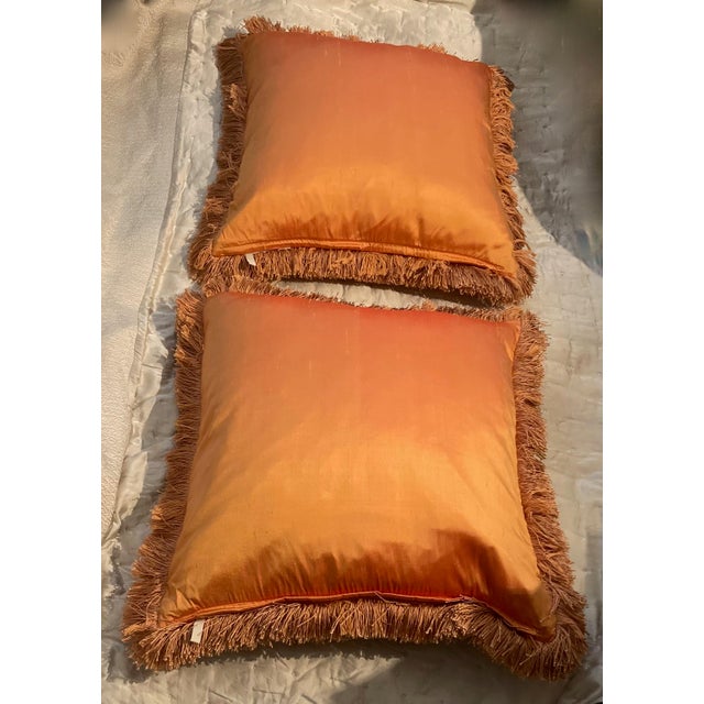 Textile 2010s Dupioni Silk Decor Pillows a Pair For Sale - Image 7 of 7