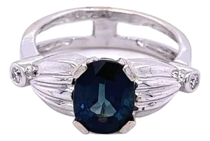 2.50 Carat Oval Cut Blue Sapphire in 14k White Gold Ring, Size 7.5