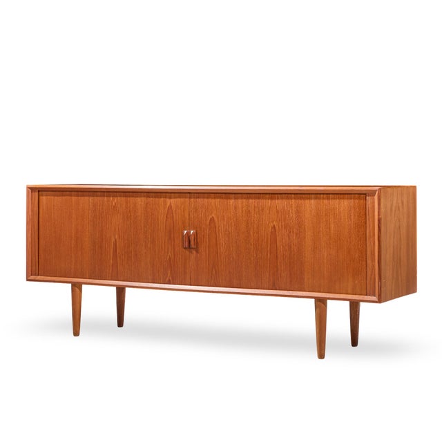 Mid-Century Modern Svend Aage Larsen Mid Century Danish Teak Tambour Door Credenza For Sale - Image 3 of 12