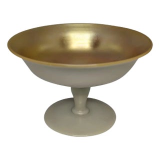Steuben Aurene & Calcite Art Glass Compote: Gold Interior, c.1920s For Sale
