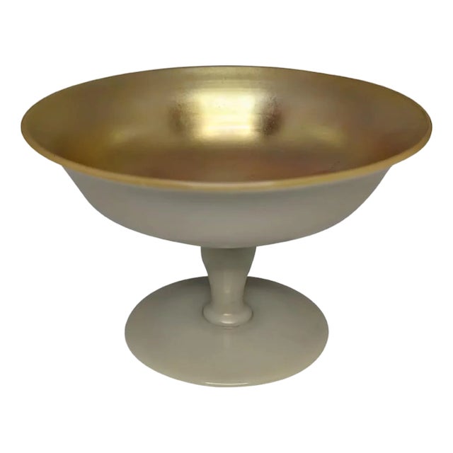 Steuben Aurene & Calcite Art Glass Compote: Gold Interior, c.1920s For Sale