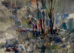 Mid 20th Century Pawel Kontny, Modernist Abstract Expressionist Watercolor Painting