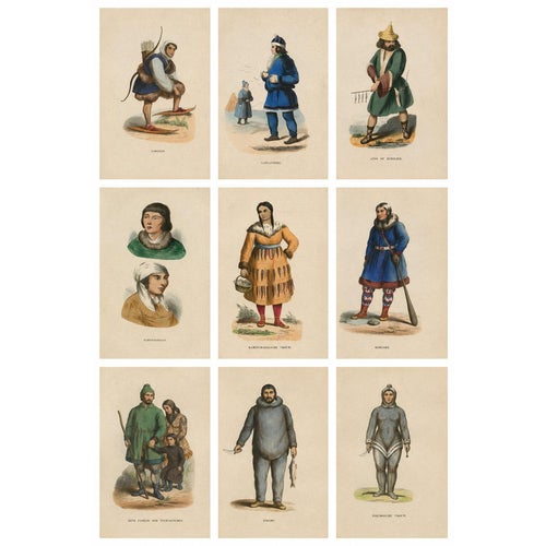 Arctic Peoples & Northern Tribes Costume, 1852, Print, Set of 9 For Sale