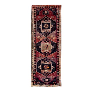 1960s Multicolor Vintage Azeri Handmade Tribal Motiif Wool Runner For Sale