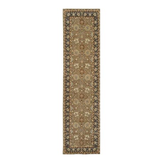 2x10 Gray Hand-Knotted Wool Floral Bordered Field Classic Traditional Carpet Rug For Sale