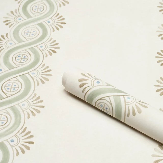 Schumacher SAMPLE - Schumacher Leonidis Stripe Wallpaper In Green For Sale - Image 4 of 6