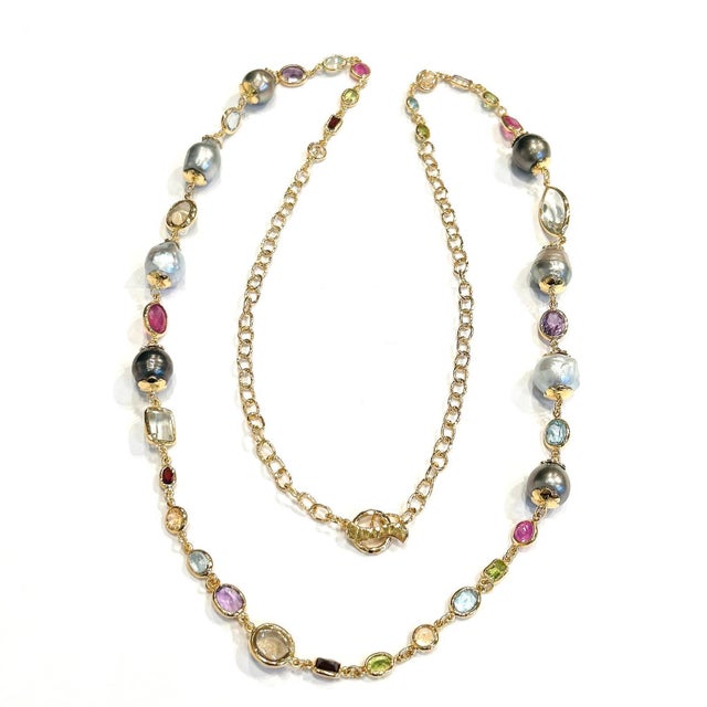 Bochic "Capri" Vintage South Sea Pearls & Multi Gem Necklace 18K Gold & Silver For Sale - Image 17 of 18