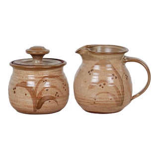 1988 Handmade Studio Pottery Sugar Bowl & Creamer Set | Signed by Artist For Sale