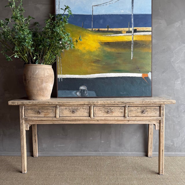 Mid-Century Modern Vintage Elm Wood Console With 4 Drawers For Sale - Image 3 of 13