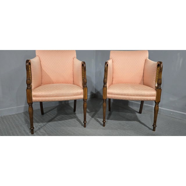 A very nice pair of mahogany tub, elbow or library chairs, with reeded fronts and diamond inlay, in overall great...