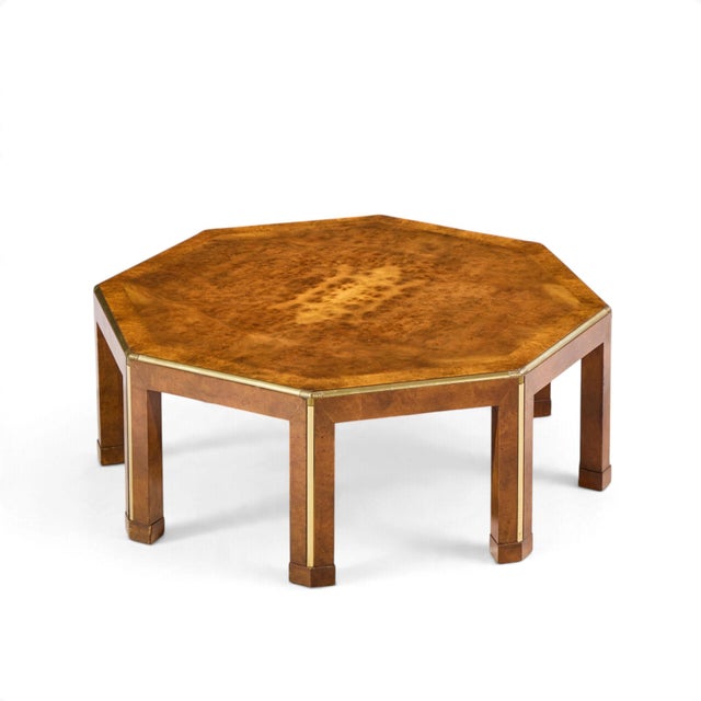 Wood Baker Burlwood and Brass Octagonal Coffee Table For Sale - Image 7 of 8