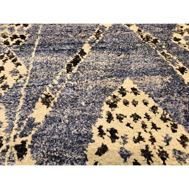 Vintage Moroccan Rug, Hand-Knotted Wool, All-Over Geometric Pattern, Blue & Ivory, 6’ X 9’ For Sale - Image 9 of 12