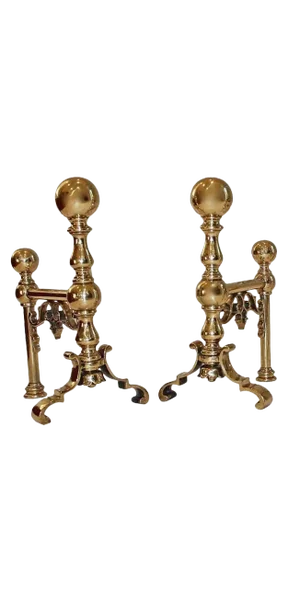 19th Century English Brass Andirons - a Pair
