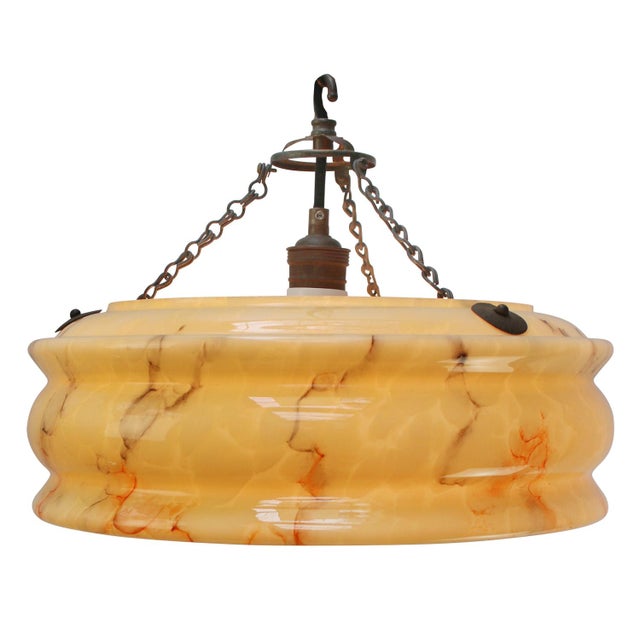 1920 French Art Deco, yellow glass pendant lamp with marble effect. E27 / E2 Up to 250V (Europe/UK Standard).The wiring of...