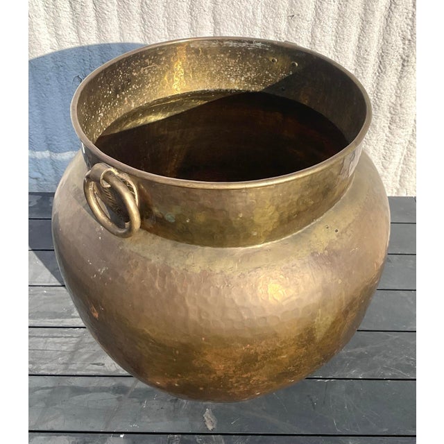Late 20th Century Vintage Boho Monumental Hammered Brass Rings Urn For Sale - Image 5 of 11
