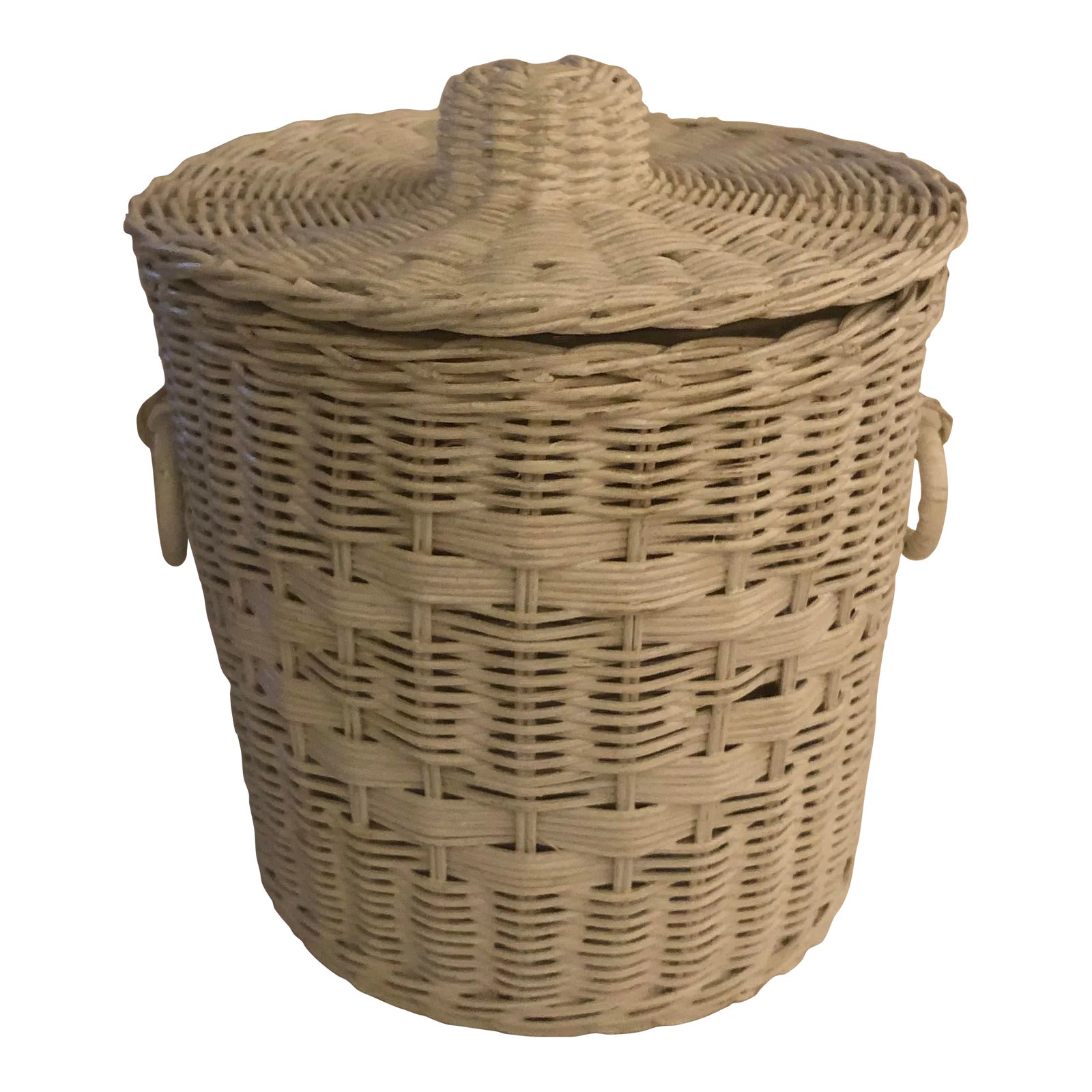 1960s White Wicker Ice Bucket With Lid and Plastic Inserts | Chairish