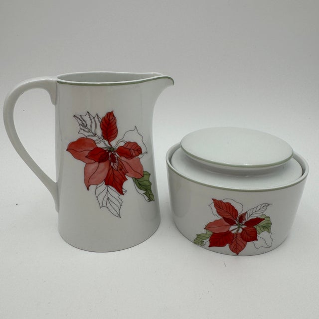 Vintage Cream and Sugar Poinsettia by Block New Old Stock with Box Watercolors, Goertzen, Red Poinsettia Manufactured from...