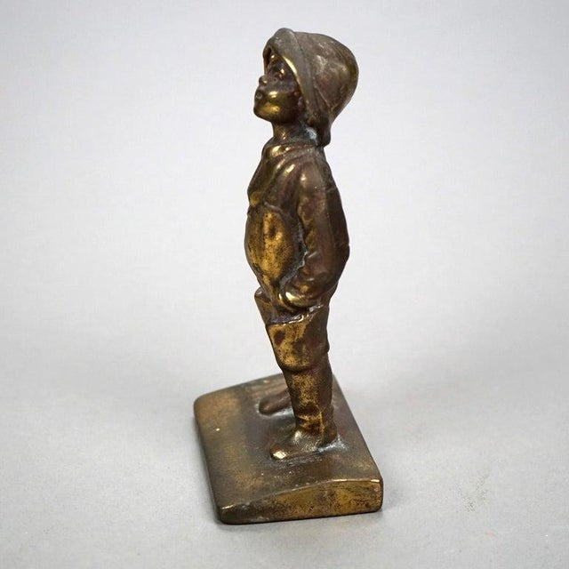 Metal Antique Pair Bronzed Bookends, Young Boy, Circa 1920 For Sale - Image 7 of 14