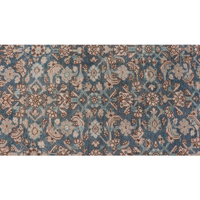 Hamedan Antique Persian Rug With Sub-Geometric Design in Blues and Neutrals For Sale - Image 10 of 12