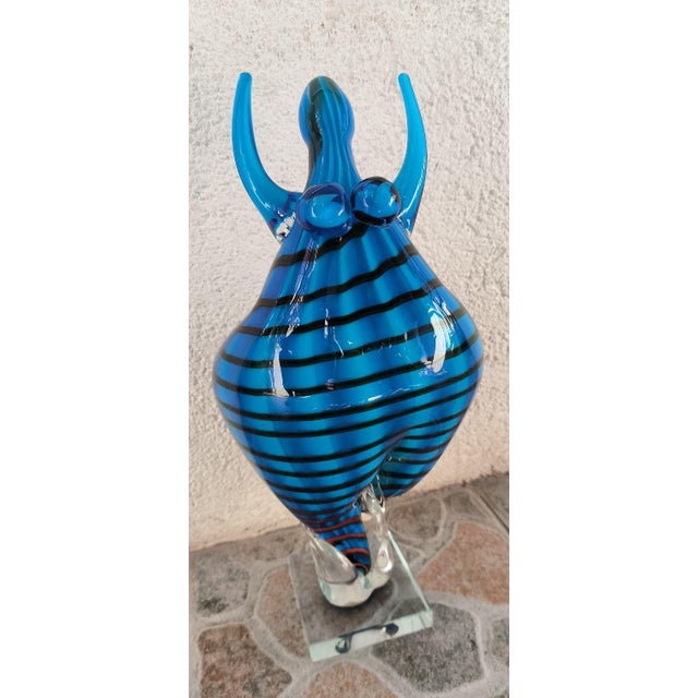 Blue Blue Murano Art Glass Sculpture With Spiral Stripes, Italy, Late 20th Century. For Sale - Image 8 of 8